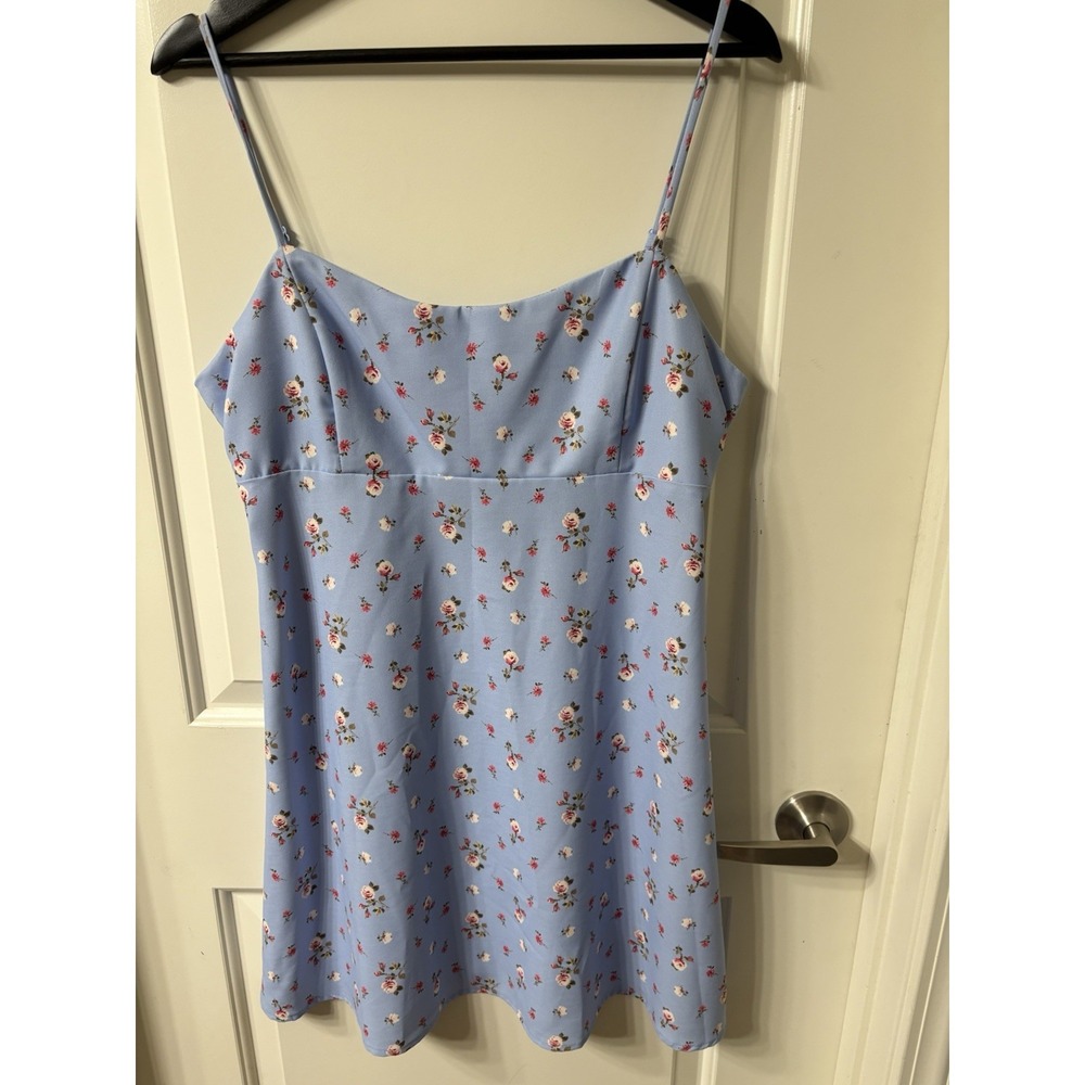 Blue Ditzy Floral Mini Sun Dress Cottagecore Aesthetic Size XL EUC Made In USA